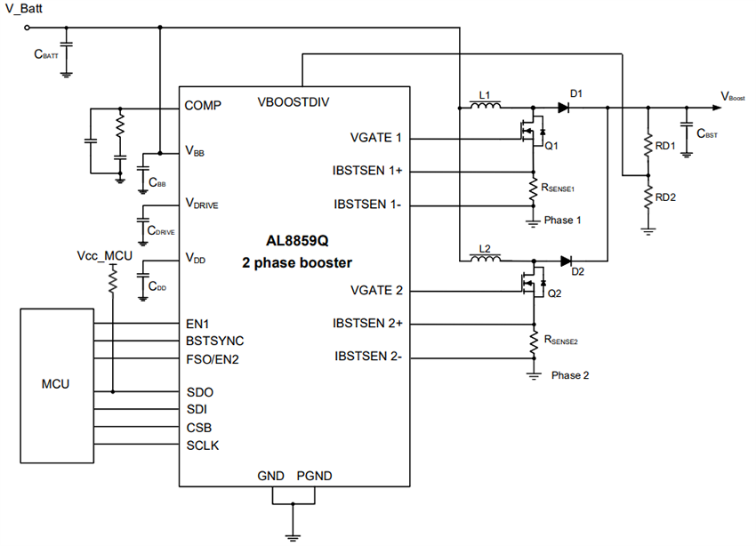 Application Circuit Diagram - Diodes Incorporated AL8859Q FlexPhase SPI Boost Controllers